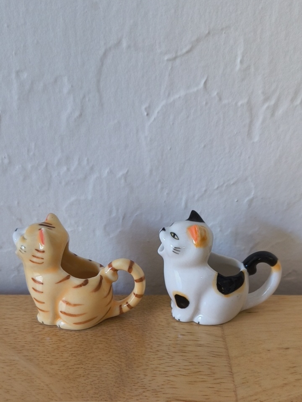 Two Mini Ceramic Cat Creamer Pitchers